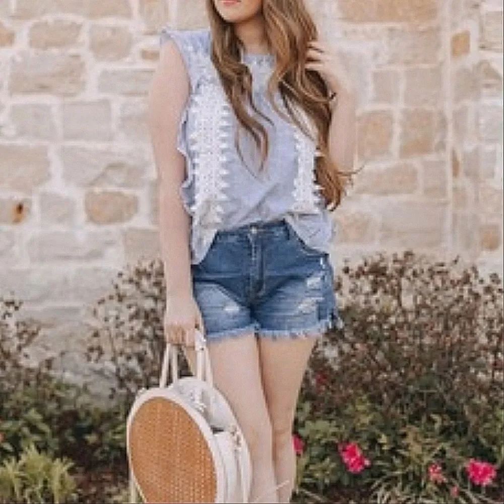 Chicwish Crochet Reverie Sleeveless Top In Blue Stripe